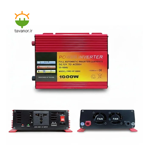 اینورتر ۱۰۰۰ وات سنی دی مدل RED-HF-1000E با بدنه آلومینیومی قرمز و نمای درگاه‌ها و فن‌های خنک‌کننده